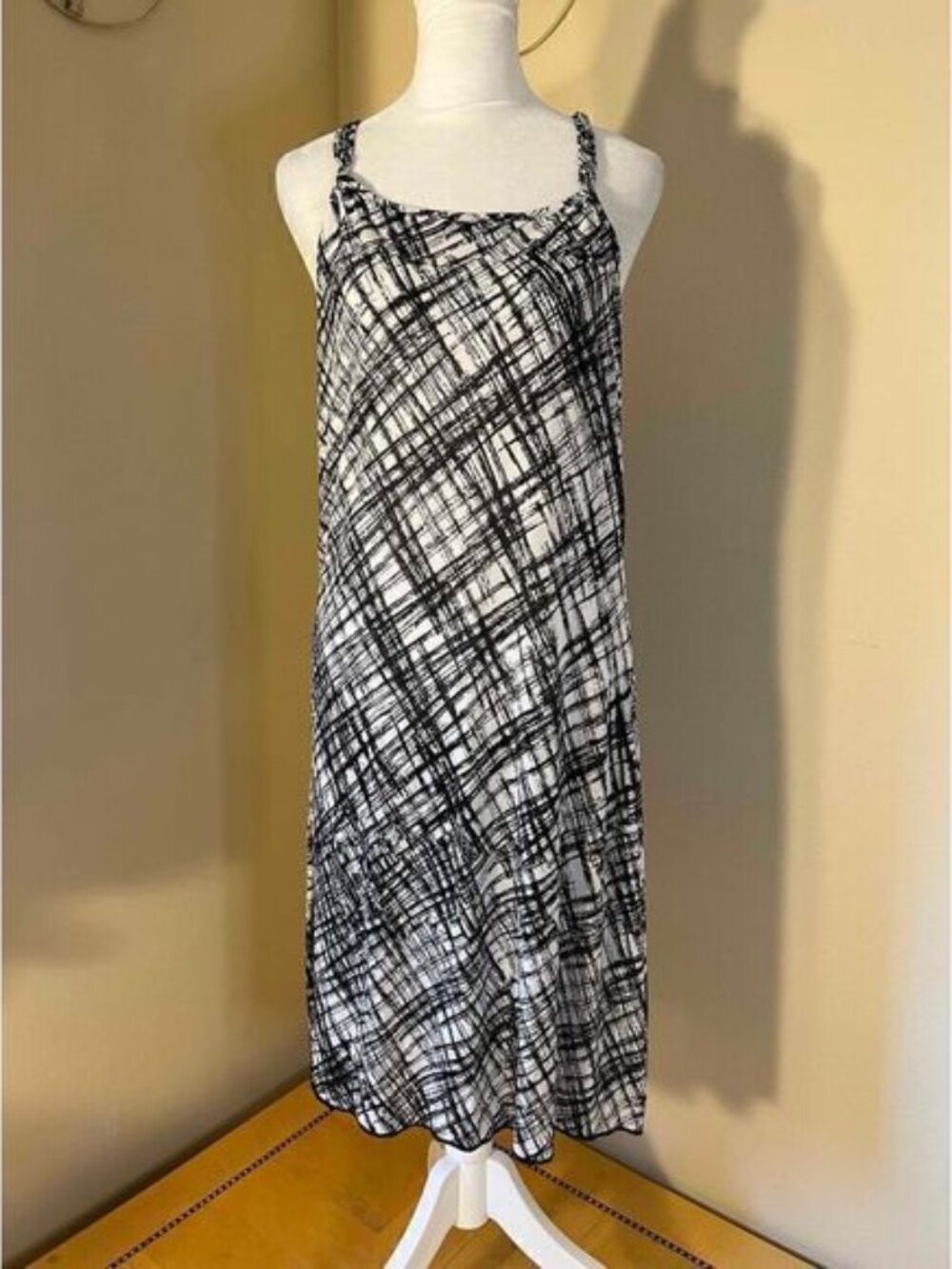 Black White Cross Hatch Print Sun Dress XL